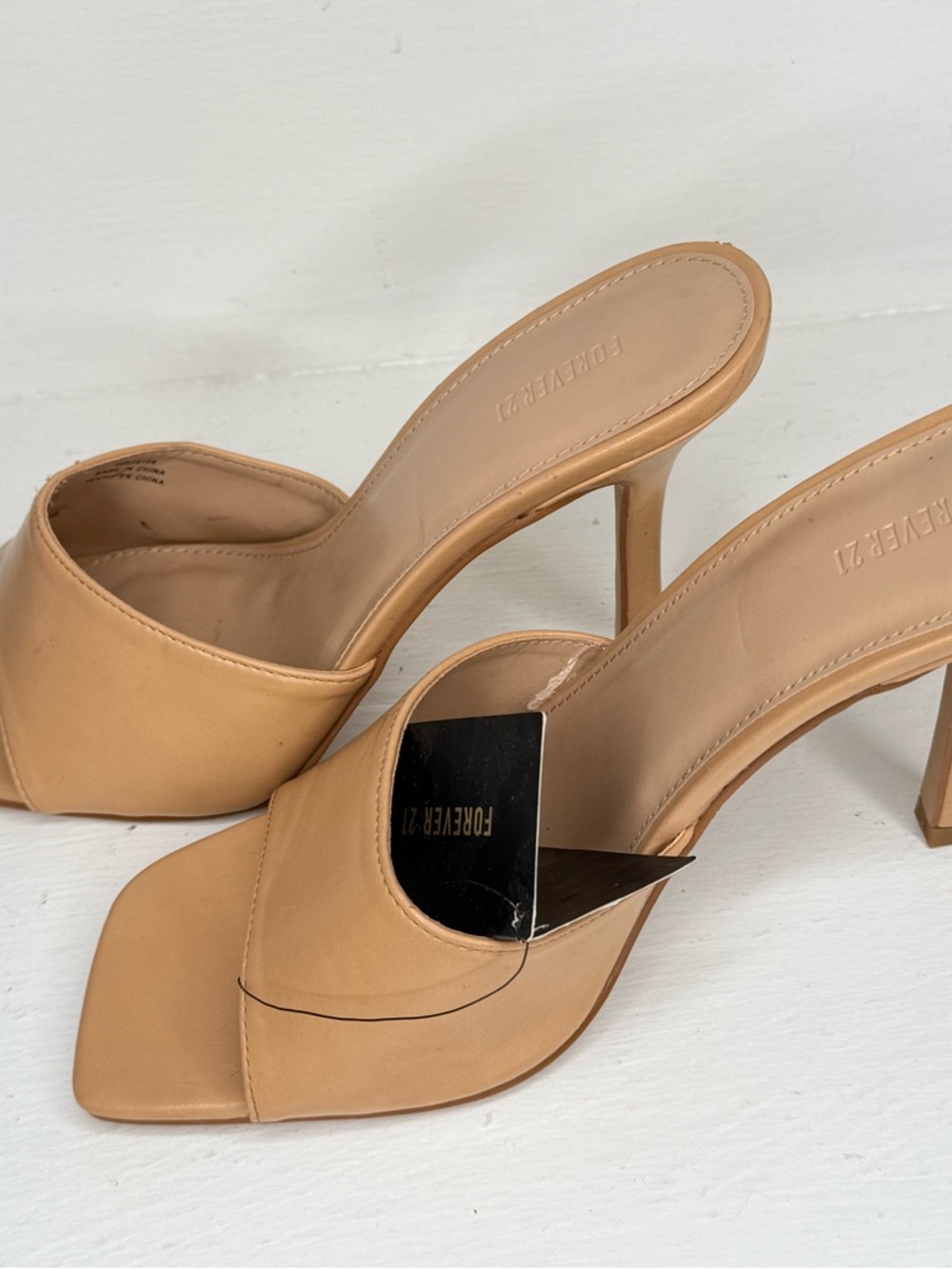 Forever 21 Beige Square-Toe High Heel Mules